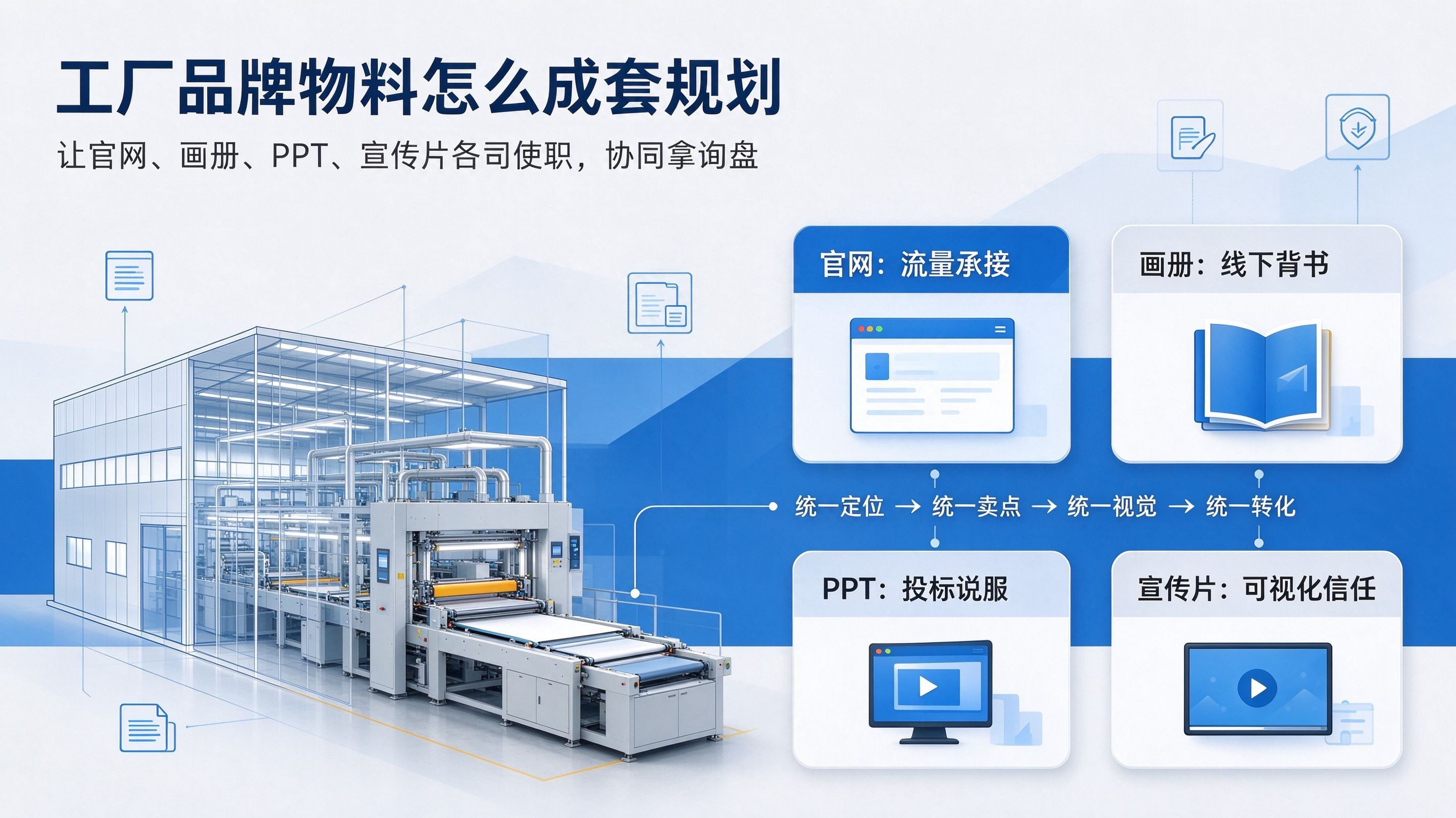 工厂品牌物料成套规划|画册、官网、PPT、宣传片统一品牌转化逻辑|顺为品牌策划